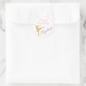 Roze en gouden Ballerina Birthday Ronde Sticker (Tas)