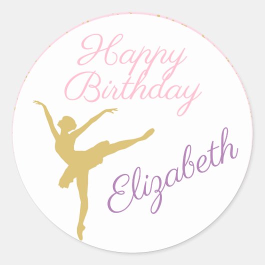 Roze en gouden Ballerina Birthday Ronde Sticker (Voorkant)