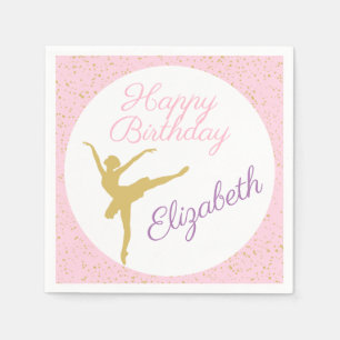 Roze en gouden Ballerina Birthday Servet