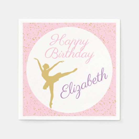Roze en gouden Ballerina Birthday Servet (Voorkant)