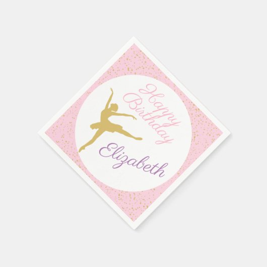 Roze en gouden Ballerina Birthday Servet (Hoek)