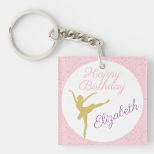Roze en gouden Ballerina Birthday Sleutelhanger