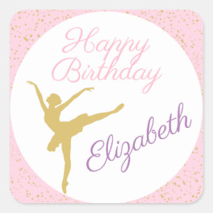 Roze en gouden Ballerina Birthday Vierkante Sticker