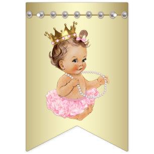 Roze en Gouden Ballerina Parels Baby Shower Vlaggetjes
