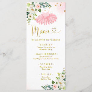 Roze en Gouden Ballerina Tutu Baby shower Menu