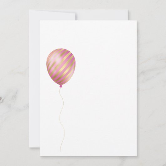 Roze en gouden ballon Baby of Vrijgezellenfeest pe Kaart (Achterkant)