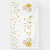 Roze en gouden ballon, eerste verjaardag banner (Verticaal)