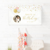 Roze en gouden ballon, eerste verjaardag Fotobanne Spandoek (Insitu)