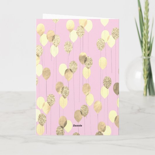 Roze en gouden ballonnen 100e verjaardag kaart (Achterkant)