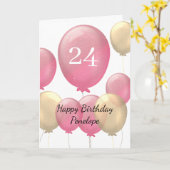 Roze en gouden ballonnen 24e verjaardag kaart (Gele Bloem)
