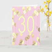 Roze en gouden ballonnen 30e verjaardag kaart (Gele Bloem)