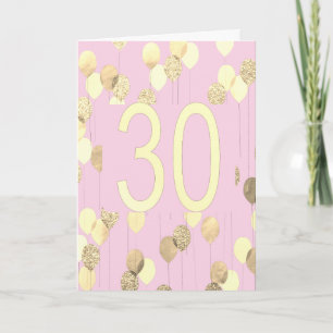 Roze en gouden ballonnen 30e verjaardag kaart