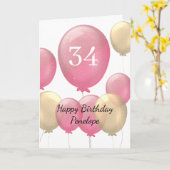 Roze en gouden ballonnen 34e verjaardag kaart (Gele Bloem)