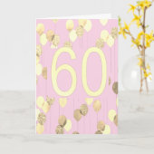 Roze en gouden ballonnen 60e verjaardag kaart (Gele Bloem)