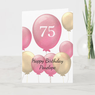 Roze en Gouden Ballonnen 75e Verjaardagskaart Kaart