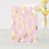 Roze en gouden ballonnen 80e verjaardag kaart (Gele Bloem)