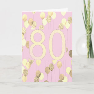 Roze en gouden ballonnen 80e verjaardag kaart