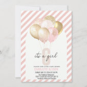 Roze en gouden ballonnen Baby shower Kaart (Voorkant)