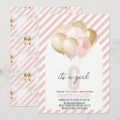 Roze en gouden ballonnen Baby shower Kaart (Voorkant / Achterkant)