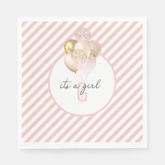 Roze en gouden ballonnen Baby shower Servet (Voorkant)