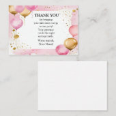 Roze en gouden ballonnen bedankt notitiekaartje (Voorkant / Achterkant)