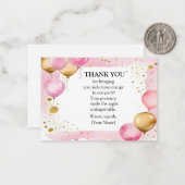 Roze en gouden ballonnen bedankt notitiekaartje (Voorkant / Achterkant in situ)
