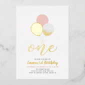 Roze en gouden ballonnen | Eerste meisjesfeest Folie Uitnodiging (Voorkant)