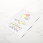 Roze en gouden ballonnen | Eerste meisjesfeest Folie Uitnodiging (Gedraaid)