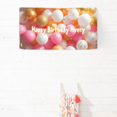 Roze en gouden ballonnen | Gepersonaliseerde verja Spandoek (Insitu)