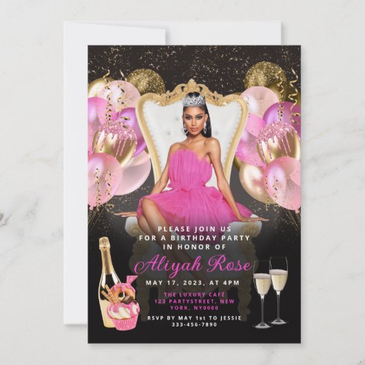 Roze en gouden ballonnen - Koninklijke uitnodiging (Voorkant)