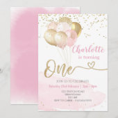 Roze en Gouden Ballonnen, Partij Verjaardag Kaart (Voorkant / Achterkant)