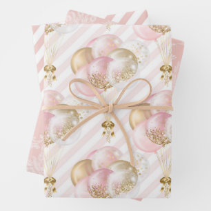 Roze en gouden ballonnen patroon Baby meisje Inpakpapier Vel