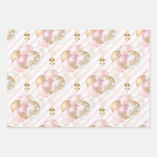 Roze en gouden ballonnen patroon Baby meisje Inpakpapier Vel (Voorkant)
