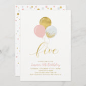 Roze en gouden ballonnen | Vierde verjaardag van h Kaart (Voorkant / Achterkant)