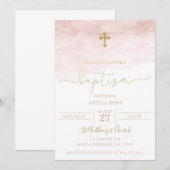 Roze en gouden baptisme kaart (Voorkant / Achterkant)