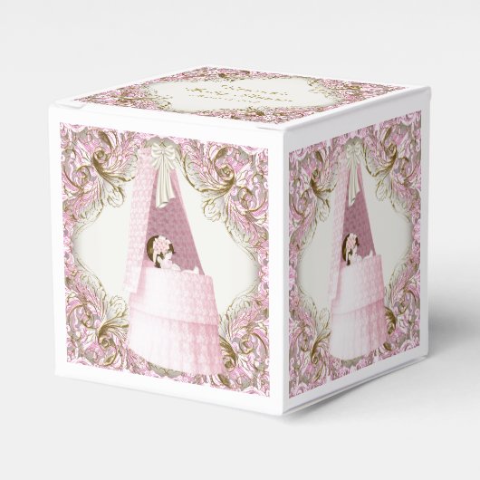 Roze en gouden Bassinet Baby shower Bedankdoosjes (Voorkant Zijde)