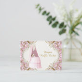 Roze en Gouden Bassinet Meisje Luier Raffle Ticket Informatiekaartje (Staand voorkant)