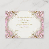 Roze en Gouden Bassinet Meisje Luier Raffle Ticket Informatiekaartje (Achterkant)