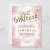 Roze en Gouden Bat Mitzvah Uitnodiging (Voorkant)