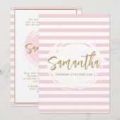 Roze en Gouden Bat Mitzwa Uitnodiging (Voorkant / Achterkant)