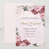 Roze en Gouden Bat Mitzwa Uitnodiging (Voorkant / Achterkant)