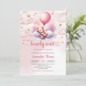 Roze en gouden beer wachten teddybeer meisje douch kaart (Staand voorkant)