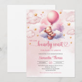 Roze en gouden beer wachten teddybeer meisje douch kaart (Voorkant / Achterkant)