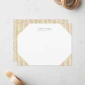 Roze en gouden blad Monogrammed briefpapier Notitiekaartje (Voorkant / Achterkant in situ)