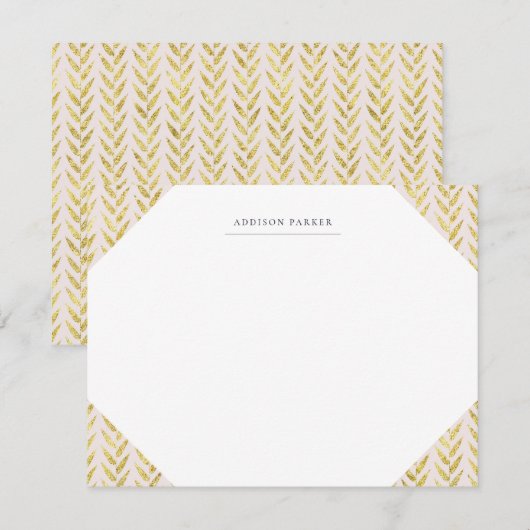 Roze en gouden blad Monogrammed briefpapier Notitiekaartje (Voorkant / Achterkant)