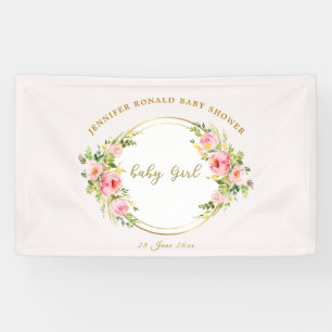 Roze en Gouden bloem Baby meisje baby shower Spandoek