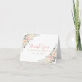 Roze en gouden bloem Boho bruiloftsmonogram Bedankkaart (Voorkant)