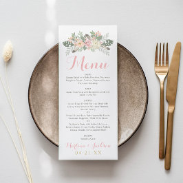 Roze en Gouden Bloem Boho Bruiloftsmonogram Menu