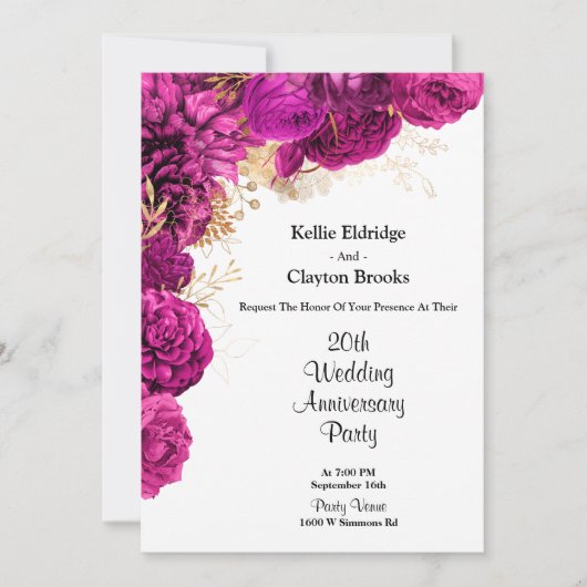 Roze en gouden bloem feestelijke huwelijksjubileum kaart (Voorkant)