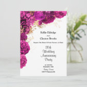 Roze en gouden bloem feestelijke huwelijksjubileum kaart (Staand voorkant)